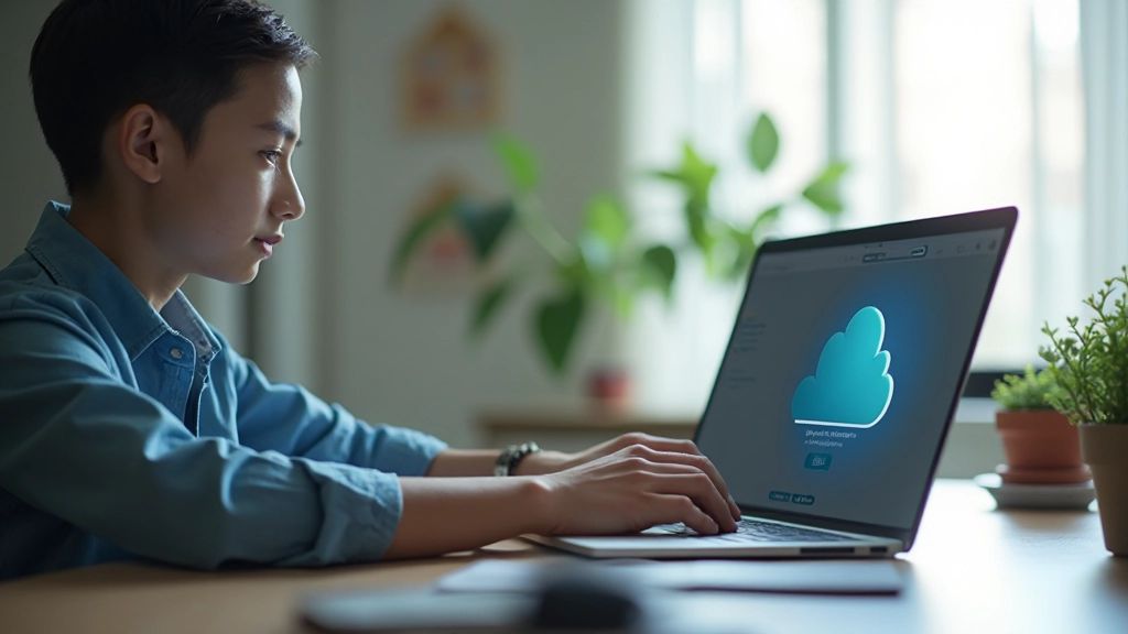 Фотография молодого профессионала, работающего с облачными сервисами на ноутбуке в современном офисе